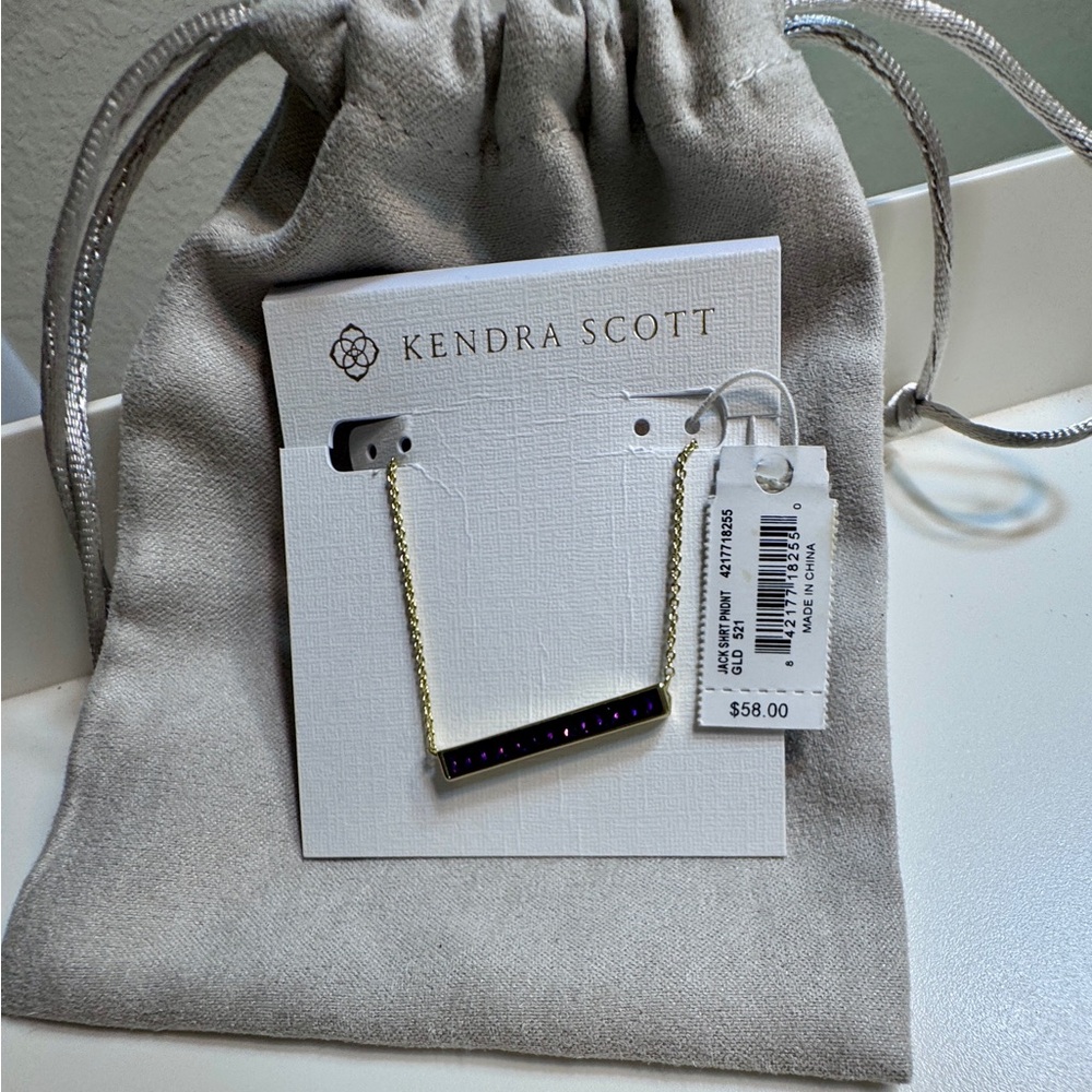 Kendra Scott Gold Necklace with Purple Bar Pendant